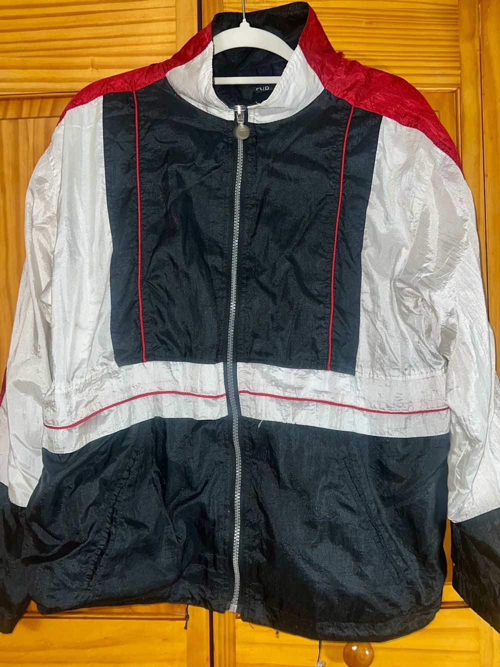 Retro Colorblock Windbreaker Jacket — Black, White & Red